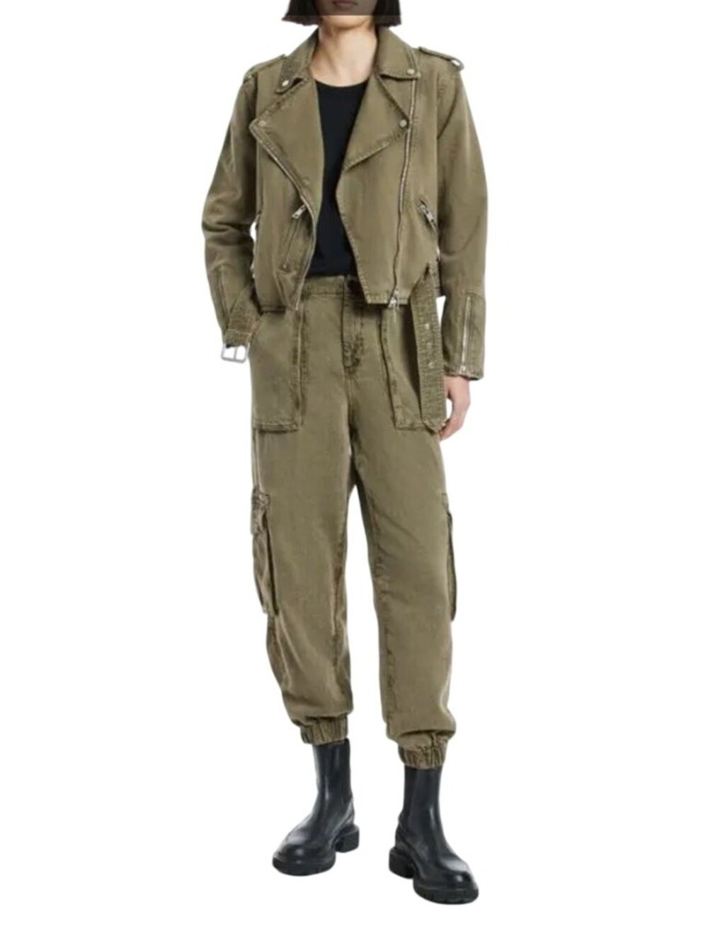 AllSaints "Frieda Denim Trouser" Cargo Jogger Womens 6 Light Olive Green Lyocell - Picture 14 of 16